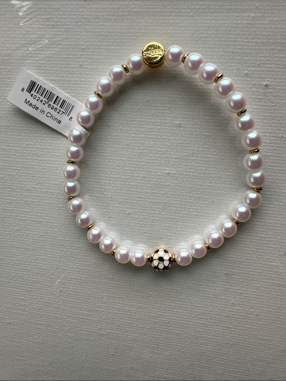 Little Words Project Soccer Pearl Base Bracelet with Gold Accents White Size ML - Picture 8 of 8
